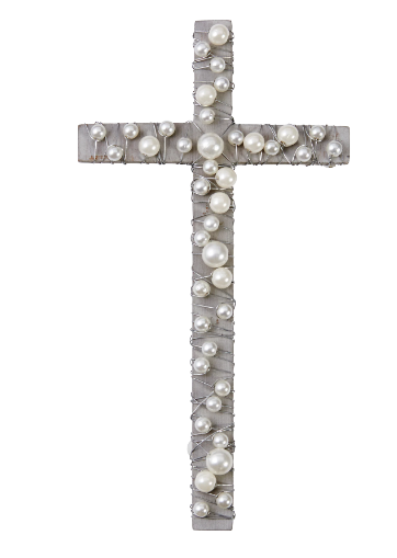 Gray Wood Cross w/ Pearls