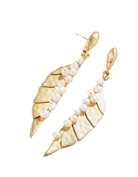 Banana Leaf Pearl Earrings