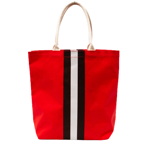 Red and Black Campus Stripe Tote