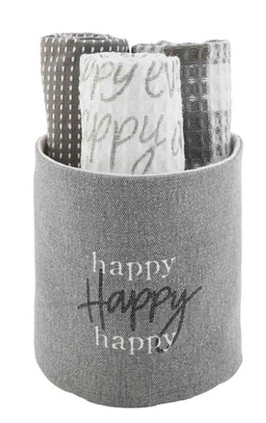 Happy Dish Towels, Gray Bucket