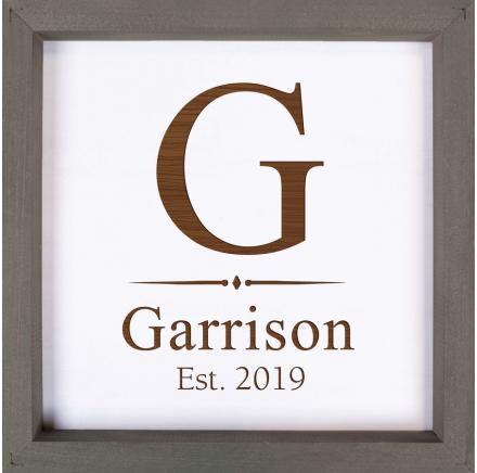 Engraved Gray Wood Framed Sign