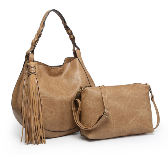 Eloise Round Hobo with Tassel, Taupe