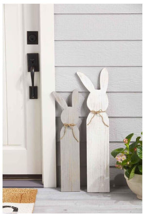 Bunny Wood Plank Decor, Small Gray