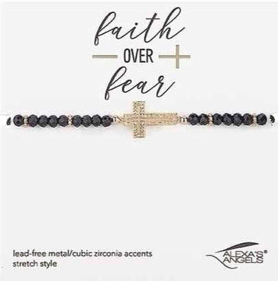 Cross Bracelet, Faith over Fear, Black