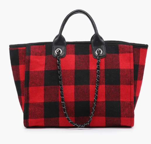 Kristina Stripe Bag, Red/Black Plaid